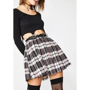 Current Mood Goth Pleated Plaid Raw Hem Mini Skirt Women's M Dark Academia Emo